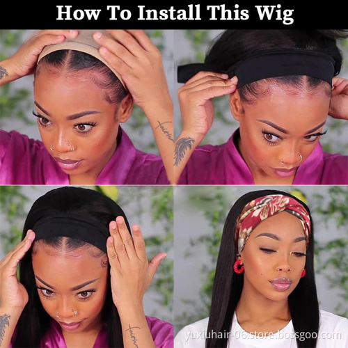 Wholesale 30Inch Headband Human Wig Raw Virgin Remy Human Cuticle Aligned Glueless Headband Hair None Lace Wigs For Black Women